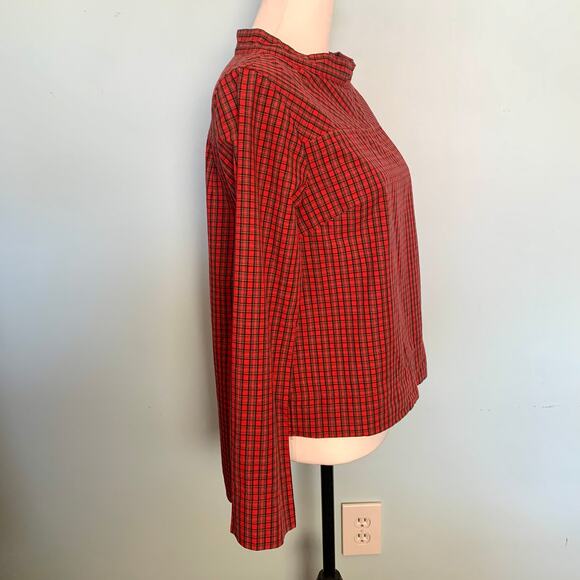 J. Crew Plaid Funnel Neck Shirt with Jeweled Buttons Size 0 - Picture 6 of 9